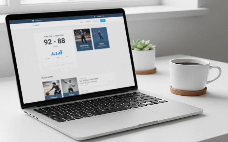 Laptop scherm met sportwebsite interface